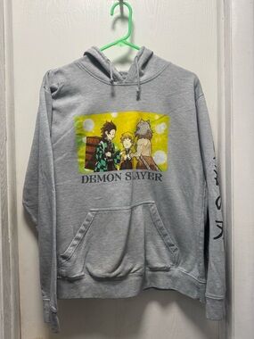 Demon Slayer Graphic Pullover Hoodie - Gray